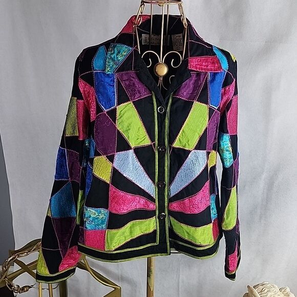 Artsy Colorful Life Style Size L Patchwork Jacket~Blazer - Picture 3 of 5